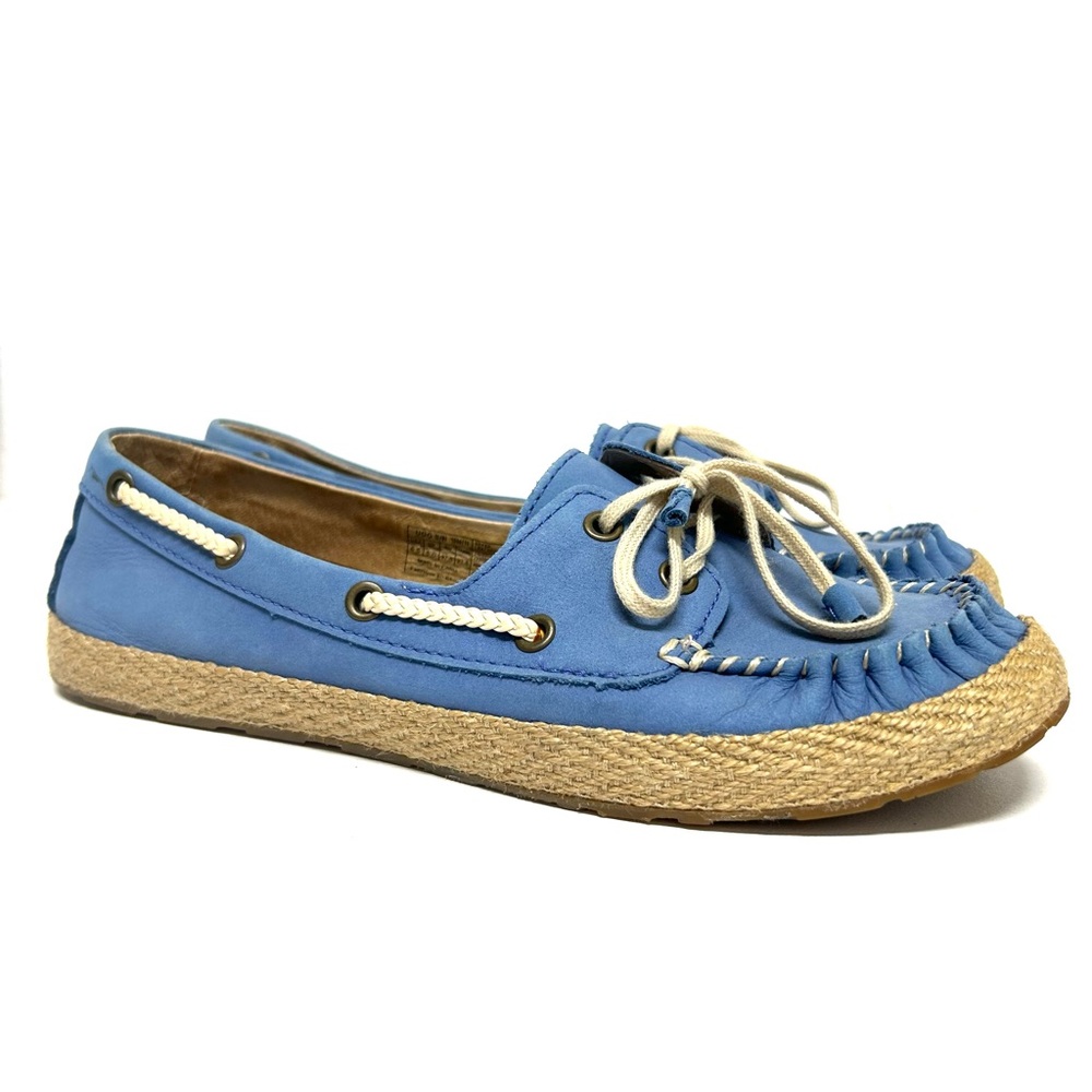 Ugg 6.5 Espadrille Flats Leather Moccasin Loafer Boat Shoes Blue Casual Office